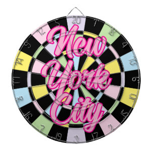 New York City Roze tekst op zwart en pastel kleure Dartbord