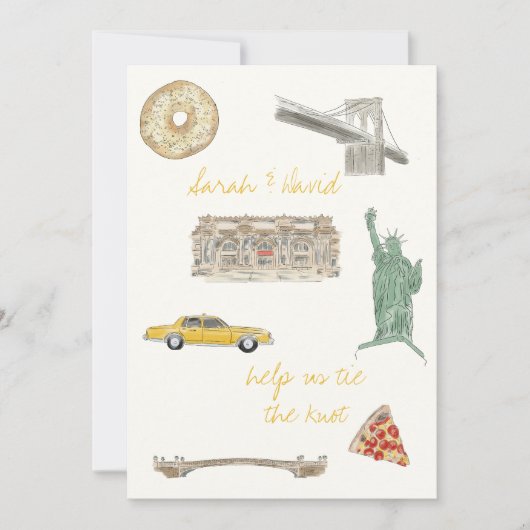 New York City save the date met tekeningen Kaart (Voorkant)
