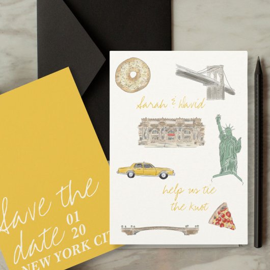 New York City save the date met tekeningen Kaart