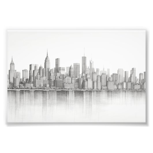 New York City, schetsstijl met potlood Foto Afdruk (Voorkant)
