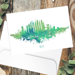 New York City Silhouet Aquarel in blauw en groen Briefkaart