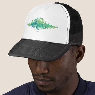 New York City Silhouet Aquarel in blauw en groen Trucker Pet
