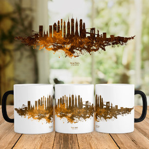 New York City Silhouet Aquarel in oranje Magische Mok