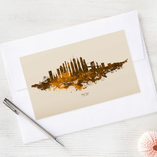 New York City Silhouet Aquarel in oranje Rechthoekige Sticker