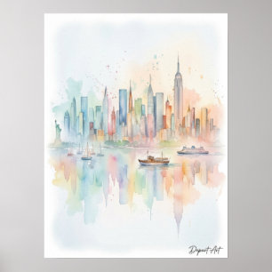 New York City Silhouet Aquarel Kunst Poster