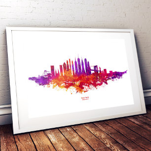 New York City Silhouet Aquarel op Wit Foto Afdruk