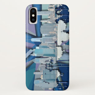 New York City Silhouet Blauw 3D iPhone X Hoesje