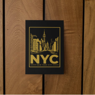 New York City Silhouet – Vintage Goud & Zwart Briefkaart