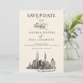 New York City Silhouette Bruiloft Save The Date (Staand voorkant)