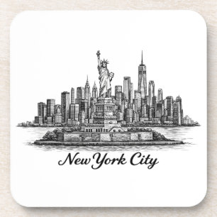 New York City Silhouette Lijn Kunst Illustratie Bier Onderzetter