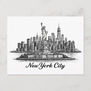 New York City Silhouette Lijn Kunst Illustratie Briefkaart