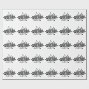 New York City Silhouette Lijn Kunst Illustratie Cadeaupapier