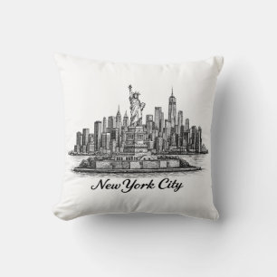 New York City Silhouette Lijn Kunst Illustratie Kussen