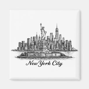 New York City Silhouette Lijn Kunst Illustratie Magneet