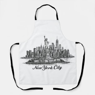 New York City Silhouette Lijn Kunst Illustratie Schort