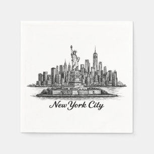 New York City Silhouette Lijn Kunst Illustratie Servet