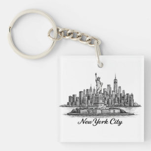 New York City Silhouette Lijn Kunst Illustratie Sleutelhanger
