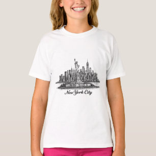 New York City Silhouette Lijn Kunst Illustratie T-shirt