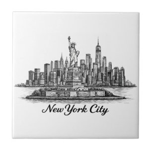 New York City Silhouette Lijn Kunst Illustratie Tegeltje