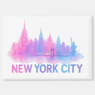 New York City Silhouette Watercolor Kunst – Neon B Magneet