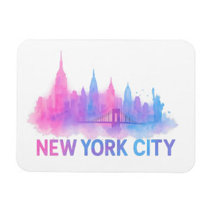 New York City Silhouette Watercolor Kunst – Neon B Magneet