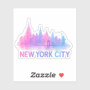New York City Silhouette Watercolor Kunst – Neon B Sticker