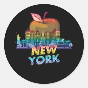 New York City Skyline Big Apple State Souvenir NYC Ronde Sticker
