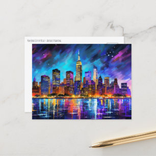 New York City Skyline bij nacht Abstract schildere Briefkaart
