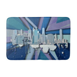 New York City Skyline   Blauw 3D Badmat