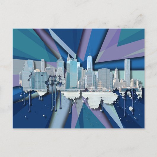 New York City Skyline | Blauw 3D Briefkaart (Voorkant)