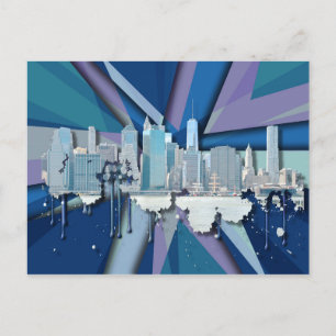 New York City Skyline Blauw 3D Briefkaart