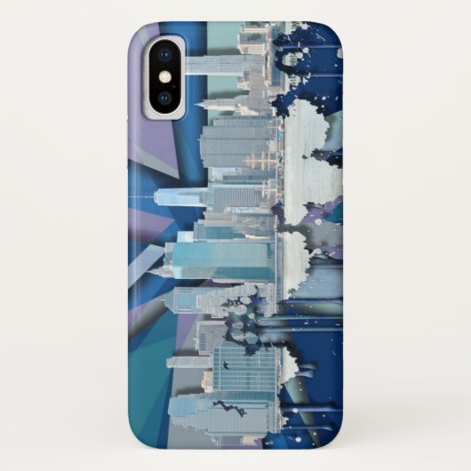 New York City Skyline | Blauw 3D Case-Mate iPhone Case (Achterkant)