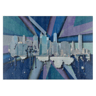 New York City Skyline Blauw 3D Snijplank