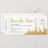 New York City Skyline Boarding Pass Save Date Kaar Aankondiging (Voorkant / Achterkant)