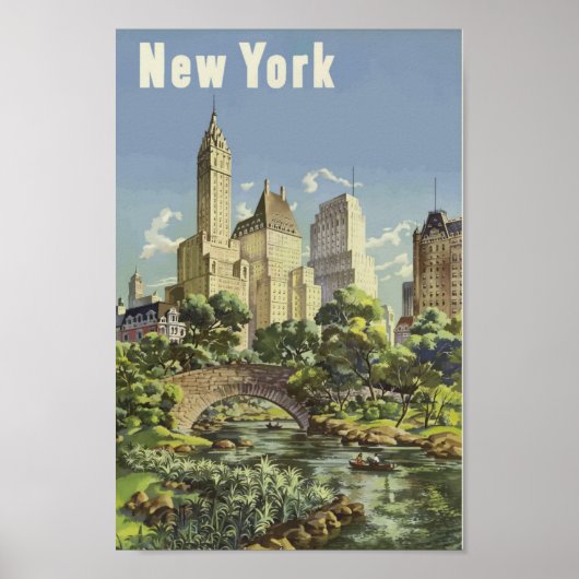 New York City Skyline Central Park  Retro Poster (Voorkant)