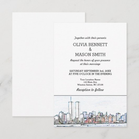 New York City Skyline Cityscape Faire-part de mari (Devant / Derrière)