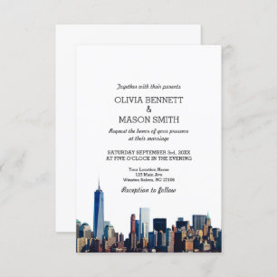 New York City Skyline Cityscape Wedding Invitation Kaart