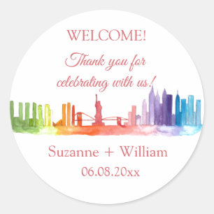 NEW YORK CITY skyline Colorful Wedding NYC Ronde Sticker