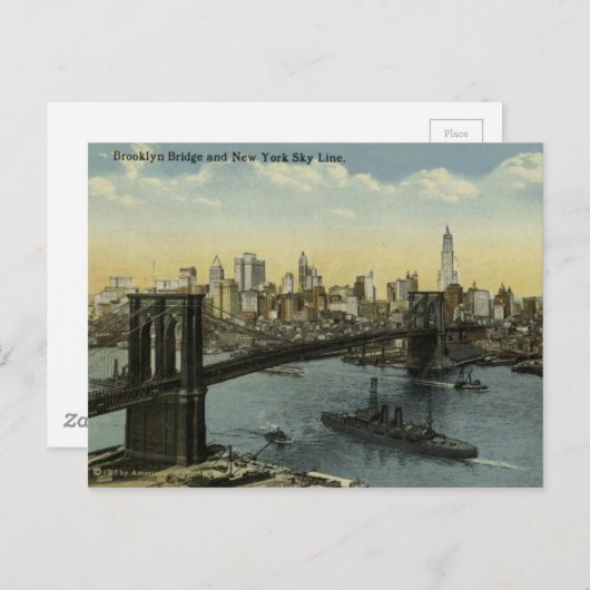  New York City Skyline en Brooklyn Bridge. Briefkaart (Voorkant / Achterkant)