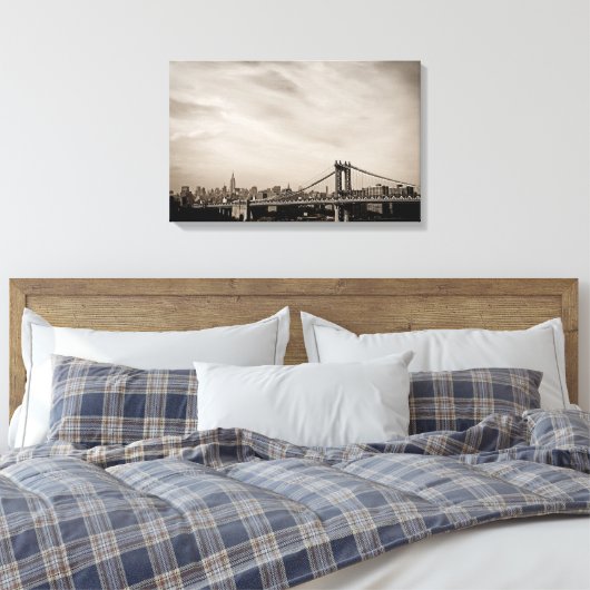 New York City Skyline en Manhattan Bridge Canvas Afdruk (Insitu (Slaapkamer))
