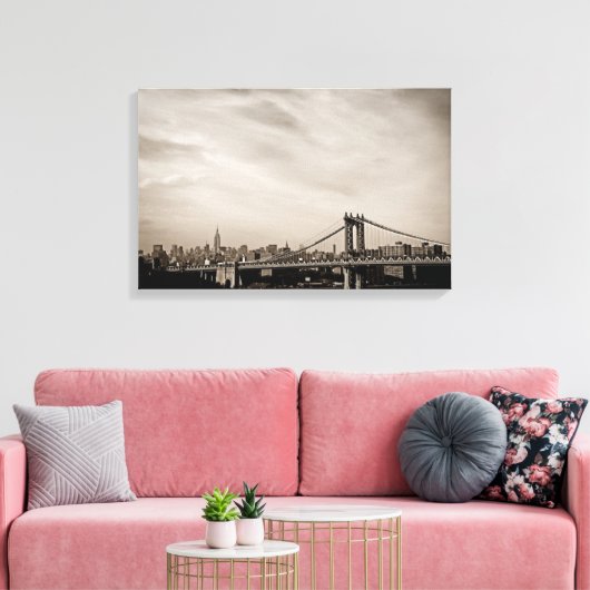 New York City Skyline en Manhattan Bridge Canvas Afdruk (Insitu (Woonkamer))