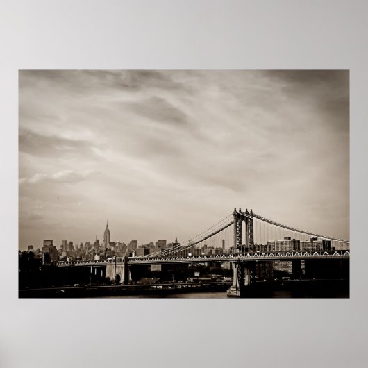 New York City Skyline en Manhattan Bridge Poster (Voorkant)