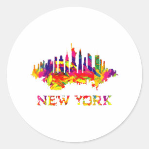 New York City skyline helder kleurrijk Ronde Sticker