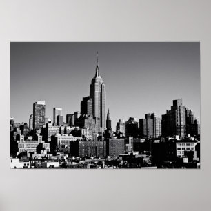 New York City Skyline in Black en White Poster