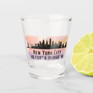 New York City Skyline Latitude en Lengtegraad Shot Glas