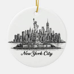 New York City Skyline Line Art Illustration Keramisch Ornament