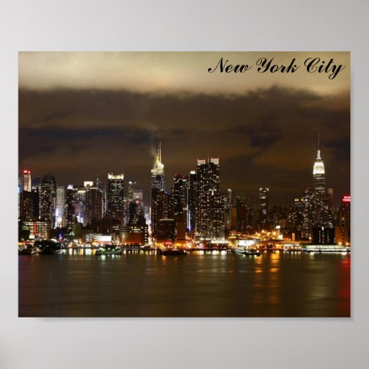 New York City Skyline Night Panoramic Photo Poster (Voorkant)