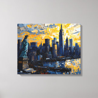 New York City Skyline Sunset Canvas Muurkunst Afdruk