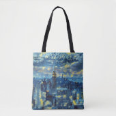 New York City Skyline Van Gogh Sterrennacht Art Draagtas (Voorkant)