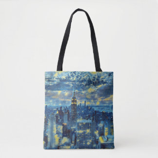 New York City Skyline Van Gogh Sterrennacht Art Draagtas